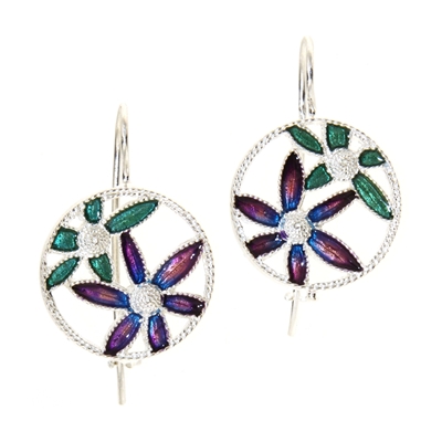 Orecchini in argento con fiori di filigrana smaltati