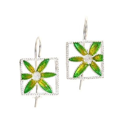 Orecchini in argento con fiori di filigrana smaltati