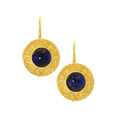 Sardinian gold filigree earrings with lapis lazuli