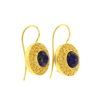 Sardinian gold filigree earrings with lapis lazuli