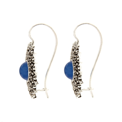 Orecchini d´argento girasole di filigrana con agata blu (24 mm)