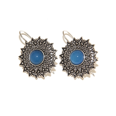 Orecchini d´argento girasole di filigrana con agata blu (24 mm)