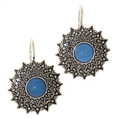 Orecchini d´argento girasole di filigrana con agata blu (24 mm)