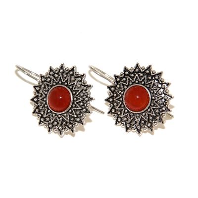 Orecchini d´argento girasole di filigrana con agata corniola (24 mm)