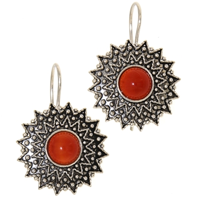 Orecchini d´argento girasole di filigrana con agata corniola (24 mm)