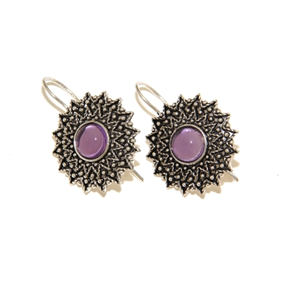 Orecchini d´argento girasole di filigrana con amestista (24 mm)