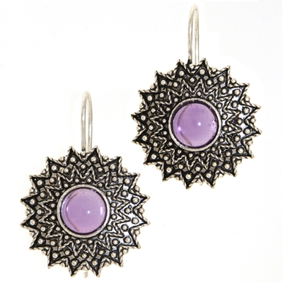 Orecchini d´argento girasole di filigrana con amestista (24 mm)