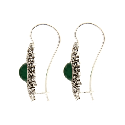 Orecchini d´argento girasole di filigrana con agata verde (24 mm)