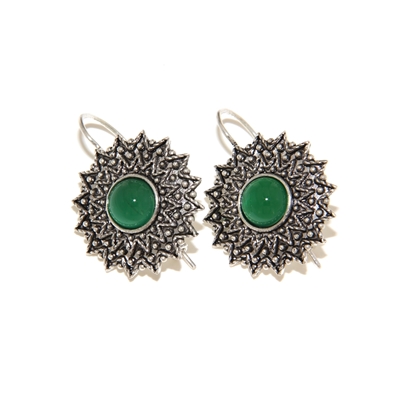 Orecchini d´argento girasole di filigrana con agata verde (24 mm)