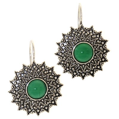 Orecchini d´argento girasole di filigrana con agata verde (24 mm)