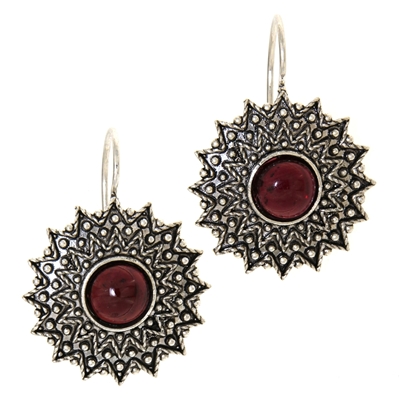 Orecchini d´argento girasole di filigrana con granato (24 mm)