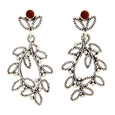 Silver filigree earrings Myrtle with carnelian agate