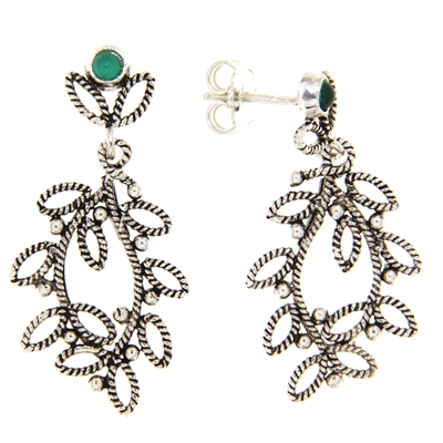 Silver filigree earrings Myrtle with green agate