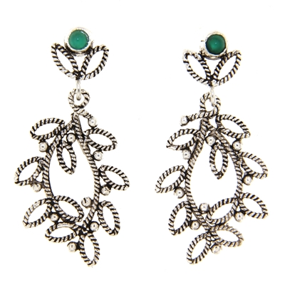 Silver filigree earrings Myrtle with green agate