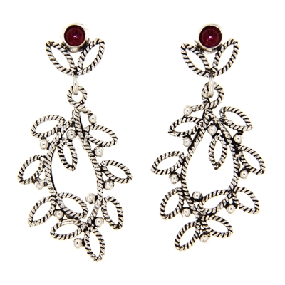 Silver filigree earrings Myrtle with garnet